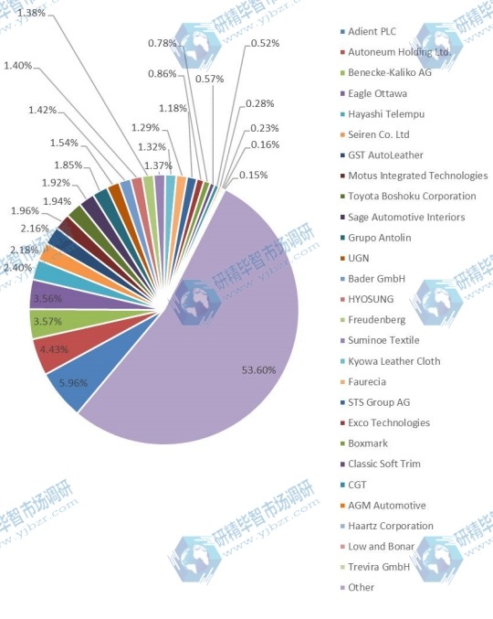 2017年全球汽車軟內(nèi)飾內(nèi)飾材料收入份額 2017年全球汽車軟內(nèi)飾內(nèi)飾材料收入份額